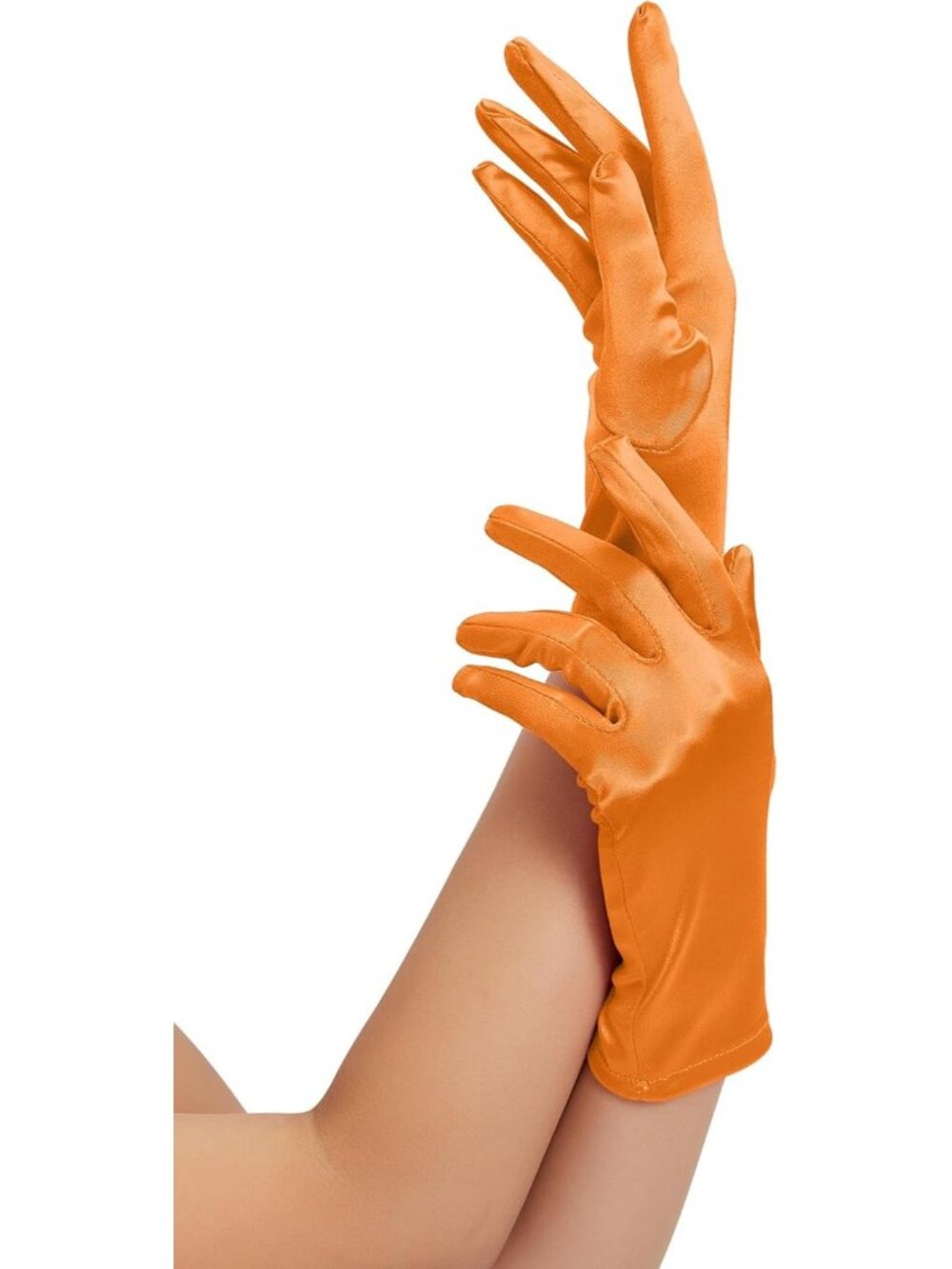 Women's Orange Short Satin Wrist-Length Dress Cocktail Formal Events Gloves